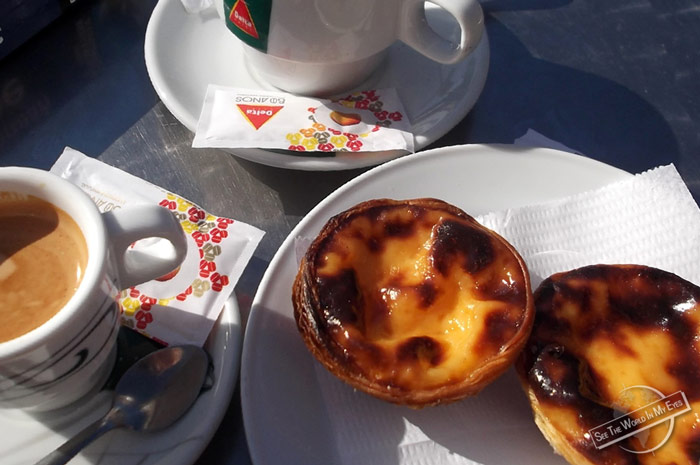 Coffee and Pastel de Nata in the Sun of Lisbon, Portugal Coffee and Pastel de Nata in the Sun of Lisbon, Portugal