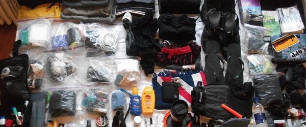 All items on Dennis Kopp's Packing List spread out between two World Trips All items on Dennis Kopp's Packing List spread out between two World Trips