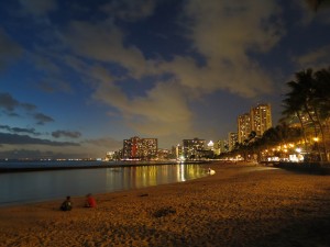 Waikiki Beach at Night on Oahu, Hawaii Waikiki Beach at Night on Oahu, Hawaii
