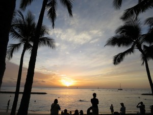 Sunset at Waikiki Beach, Oahu, Hawaii Sunset at Waikiki Beach, Oahu, Hawaii