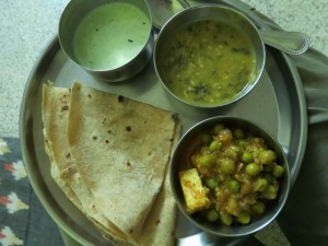 Home-made Lunch with Paneer Curry Home-made Lunch with Paneer Curry