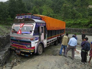 Truck stuck in a River Crossing, Nepal Truck stuck in a River Crossing, Nepal