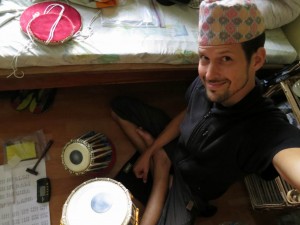 Dennis Kopp sectretly practicing Tabla at the Monastery Dennis Kopp sectretly practicing Tabla at the Monastery
