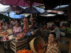 Friendly Locals on the Produce Market in Shwebo, Myanmar Friendly Locals on the Produce Market in Shwebo, Myanmar