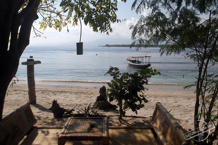 Shaded Bamboo Seats at the Beach on Gili Air, Indonesia