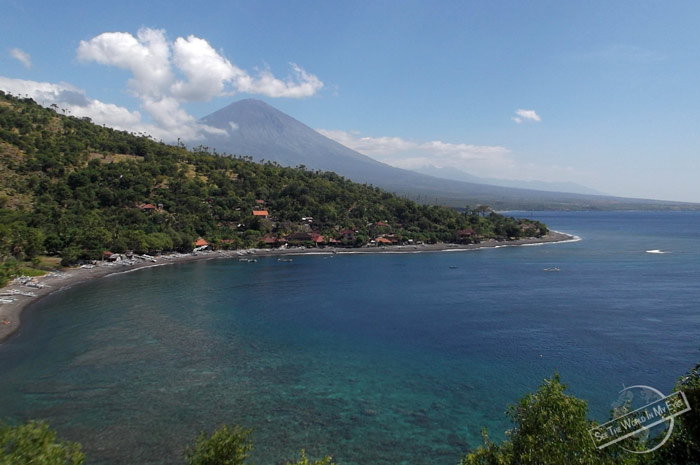 Typical Coastline of Bali with Grey Beaches and Volcanoes, Indonesia Typical Coastline of Bali with Grey Beaches and Volcanoes, Indonesia