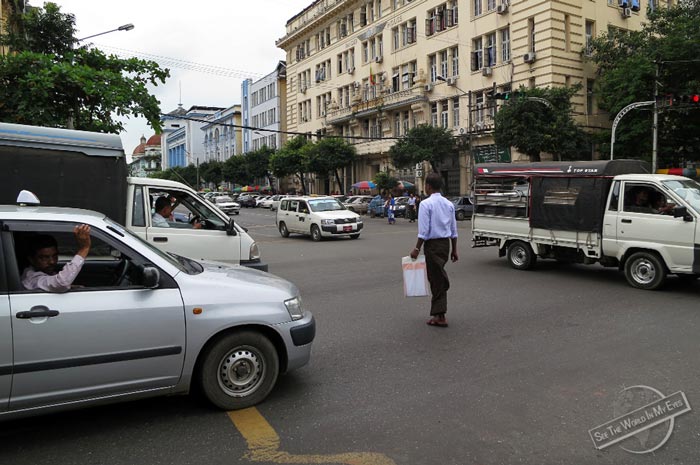 Typical Intersection without Motorcyles in Yangon, Myanmar Typical Intersection without Motorcyles in Yangon, Myanmar