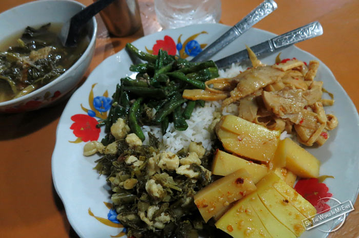 Buffet Style Rice Plate with Firm Yellow Tofu in Mandalay, Myanmar Buffet Style Rice Plate with Firm Yellow Tofu in Mandalay, Myanmar
