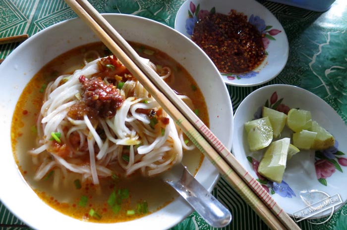 Simple Shan Noodle Soup with Clear Broth and Lemon in Hsipaw, Myanmar Simple Shan Noodle Soup with Clear Broth and Lemon in Hsipaw, Myanmar