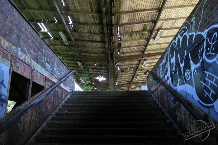 Siemensbahn Station Stairway and Roof above the Platform in Berlin, Germany Siemensbahn Station Stairway and Roof above the Platform in Berlin, Germany