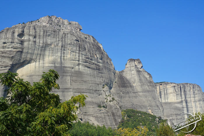 The Rock of Great Saint as seen from Kalambaka Village in Meteora, Greece