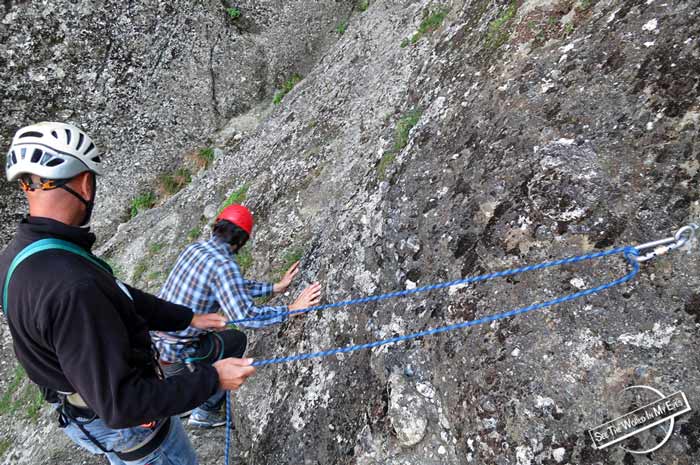 Scrambling with Hands and Feet on the Adventure Hike in Meteora, Greece