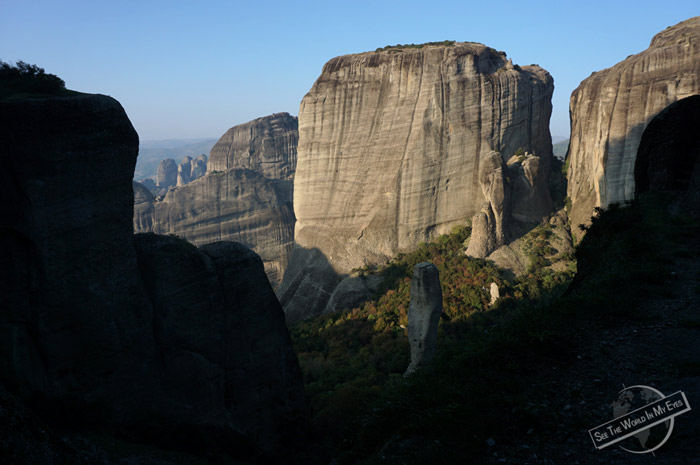 Valley between the Rocks with the Adrachti Pinnacle in Meteora, Greece