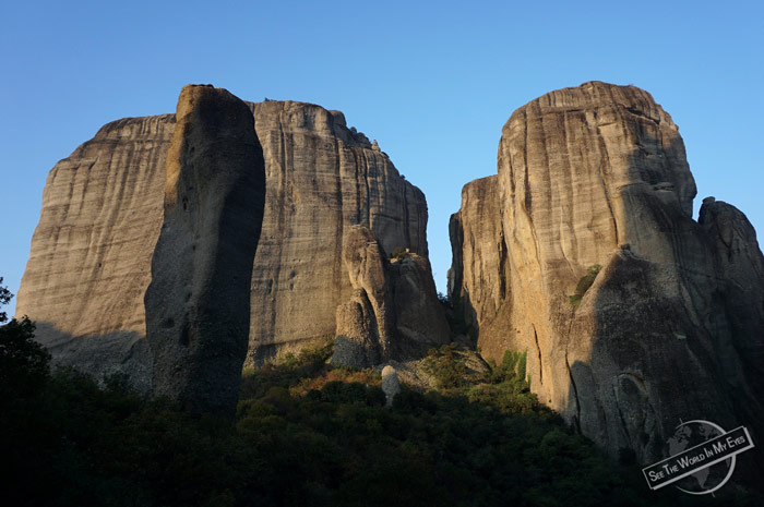Slim Arachti Pinnacle rising up between the Meteora Rocks, Greece